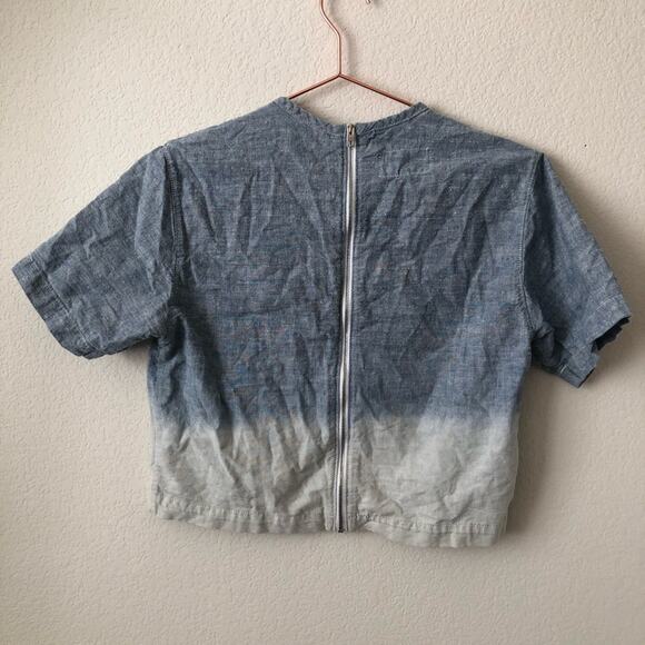 Rag & Bone Grimsby Ombré Short Sleeve Chambray Blue Top Exposed Back Zipper - Picture 9 of 11